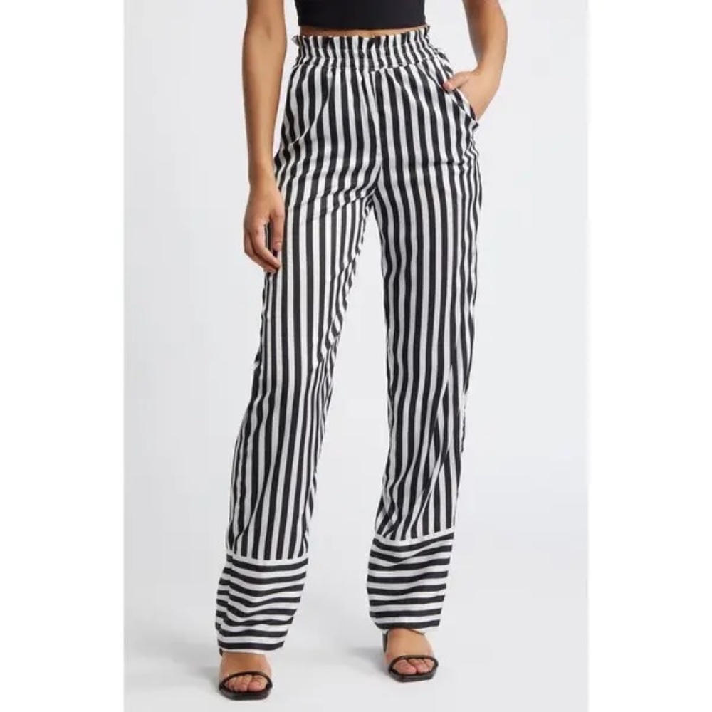 Diarrablu Leer Ben Black/White Striped Wide Leg Pants Sz S